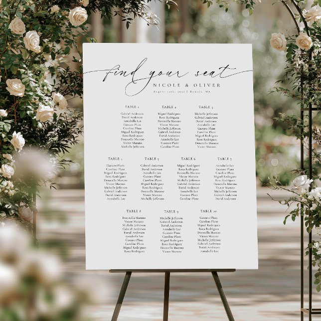 Poster Gráfico de Assentos de Boas-Vindas com 10 Mesas Mo (10 Tables Wedding Seating Plan, Welcome Seating Chart)