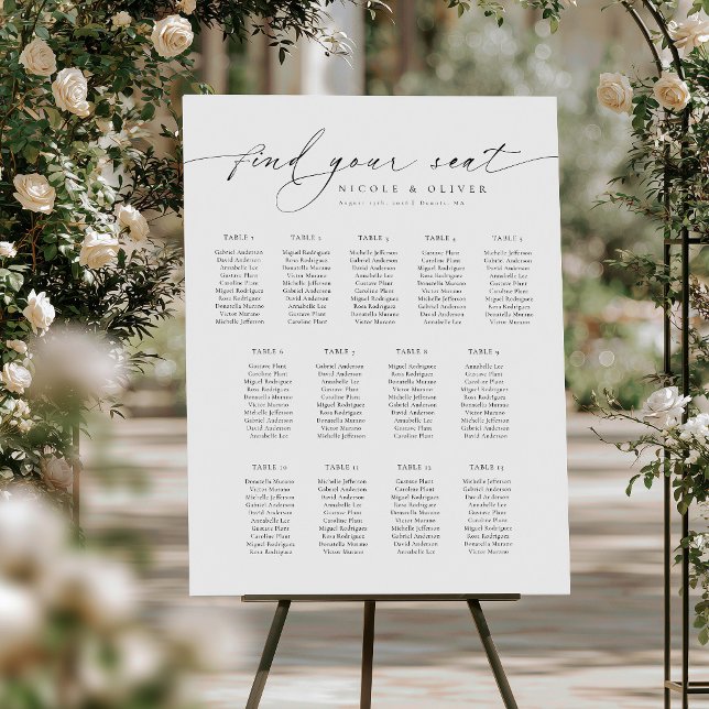 Poster Gráfico de Assentos de Boas-Vindas com 13 Mesas -  (Find your seat, 13 Tables Welcome Seating Chart, Seating Plan)