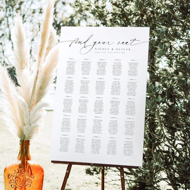 Poster Gráfico de Assentos de Boas-Vindas com 25 Mesas em (Anouk Collection Whimsical Script Find Your Seat Seating Chart)