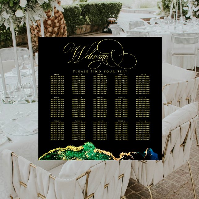 Poster Gráfico de Assentos de Bronze Preto-Moody Preto Es (Dark Moody 15 Table Black Green Seating Chart)