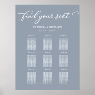 Poster Gráfico de Assentos de Casamento 9 Mesas Chic Azul