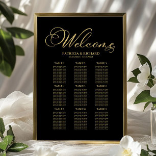 Poster Gráfico de Assentos de Casamento 9 Mesas Folha a O