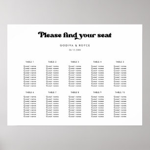 Poster Gráfico de assentos de Casamento a preto e branco 