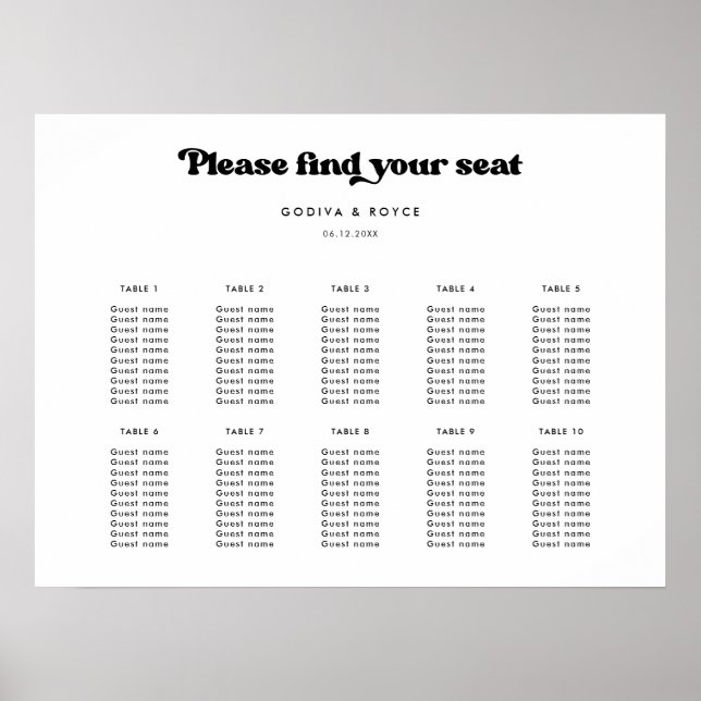 Poster Gráfico de assentos de Casamento a preto e branco  (Frente)
