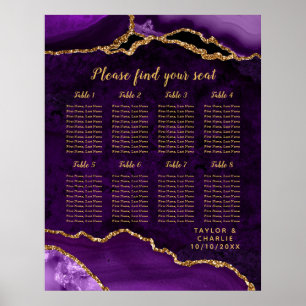 Poster Gráfico de Assentos de Casamento Ágata Dourada Rox