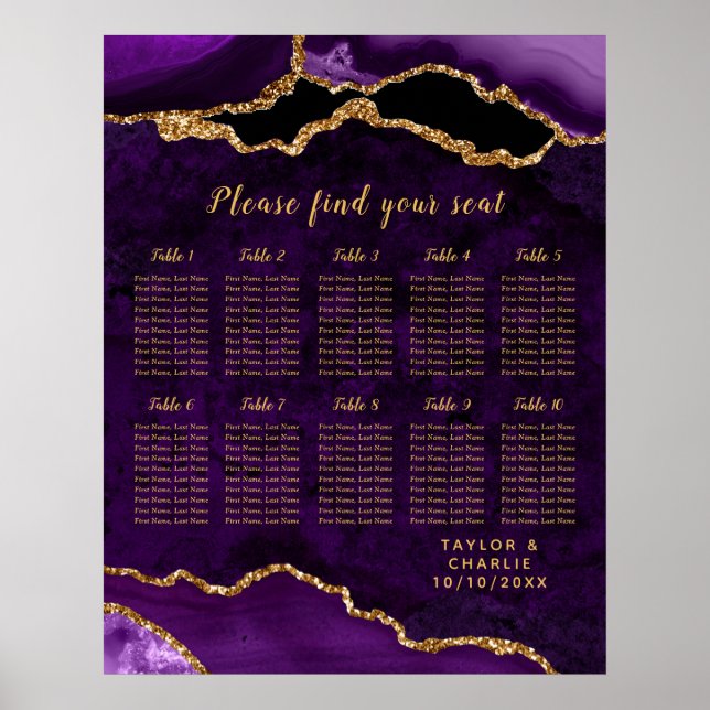 Poster Gráfico de Assentos de Casamento Ágata Dourada Rox (Frente)