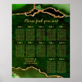 Poster Gráfico de Assentos de Casamento Ágata Ouro Verde 