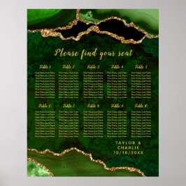 Poster Gráfico de Assentos de Casamento Ágata Ouro Verde 