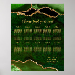 Poster Gráfico de Assentos de Casamento Ágata Ouro Verde 