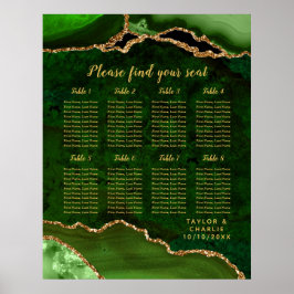 Poster Gráfico de Assentos de Casamento Ágata Ouro Verde 