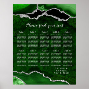 Poster Gráfico de Assentos de Casamento Ágata Prata Verde