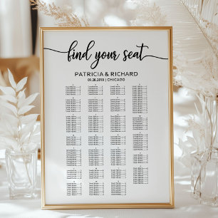 Poster Gráfico de Assentos de Casamento Alfabetico Elegan