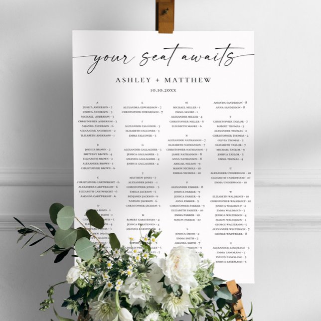 Poster Gráfico de Assentos de Casamento Alfabetico Preto  (Criador carregado)