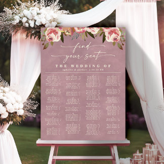 Poster Gráfico de Assentos de Casamento Alfabético Rosa O