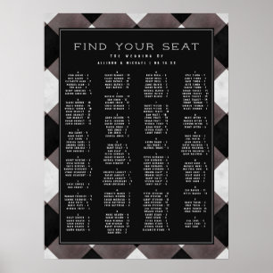 Poster Gráfico de Assentos de Casamento Alfabetico Xadrez