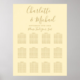 Poster Gráfico de Assentos de Casamento Amarelo e Dourado