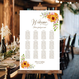 Poster Gráfico de Assentos de Casamento Amarelo Rosa Flor