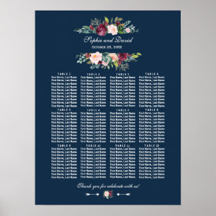 Poster Gráfico de Assentos de Casamento Azul de Marinho F