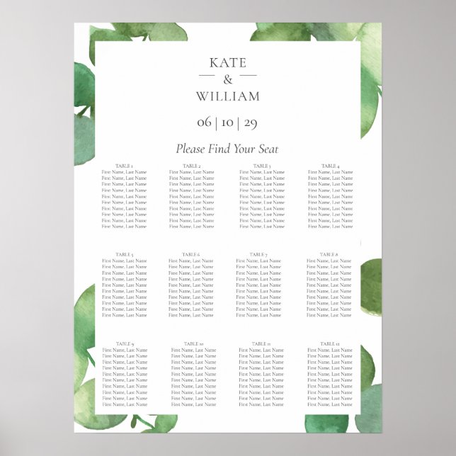 Poster Gráfico de Assentos de Casamento Boho com Eucalipt (Frente)
