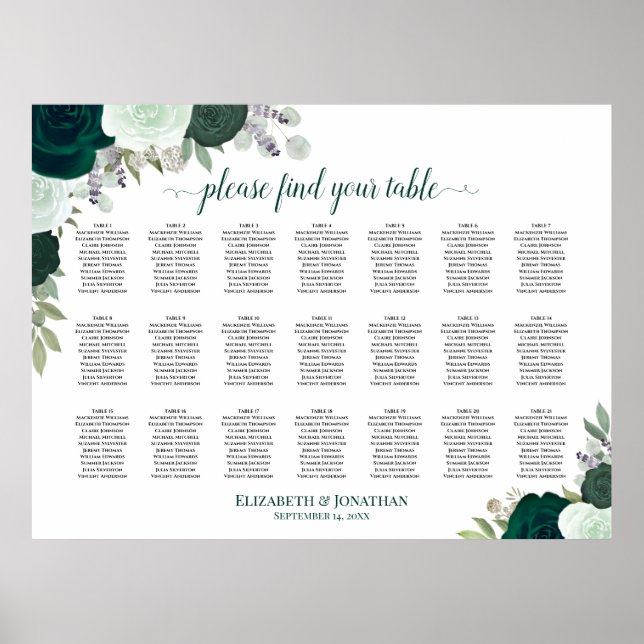 Poster Gráfico de Assentos de Casamento Boho Floral Esmer (Frente)
