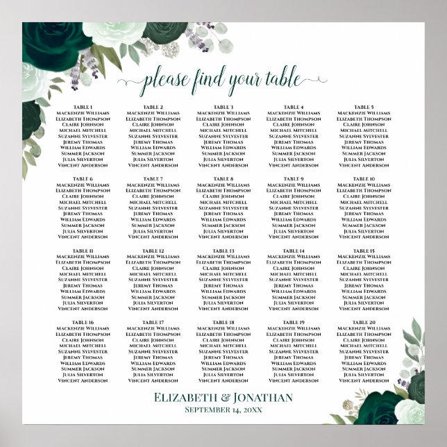 Poster Gráfico de Assentos de Casamento Boho Floral Esmer (Frente)