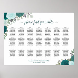 Poster Gráfico de Assentos de Casamento Boho Floral Verde