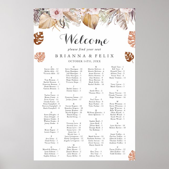 Poster Gráfico de Assentos de Casamento Boho Neutro Rústi (Frente)