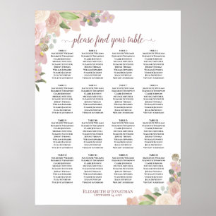 Poster Gráfico de Assentos de Casamento Boho Rosa Floral