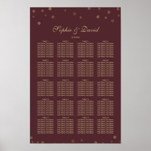 Póster Gráfico de Assentos de Casamento Borgonha Dourado