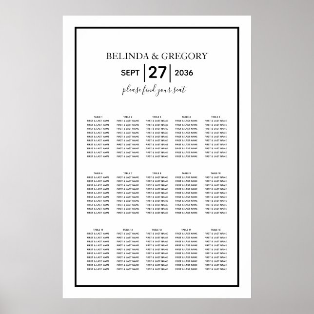 Poster Gráfico de Assentos de Casamento Branco Negro Mini (Frente)