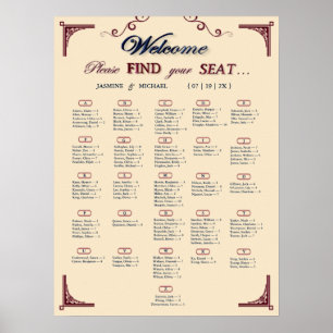 Poster Gráfico de Assentos de Casamento Burgundy Navy e I