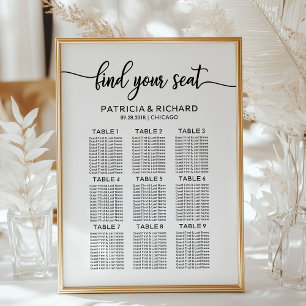 Poster Gráfico de Assentos de Casamento Caligrafia Elegan