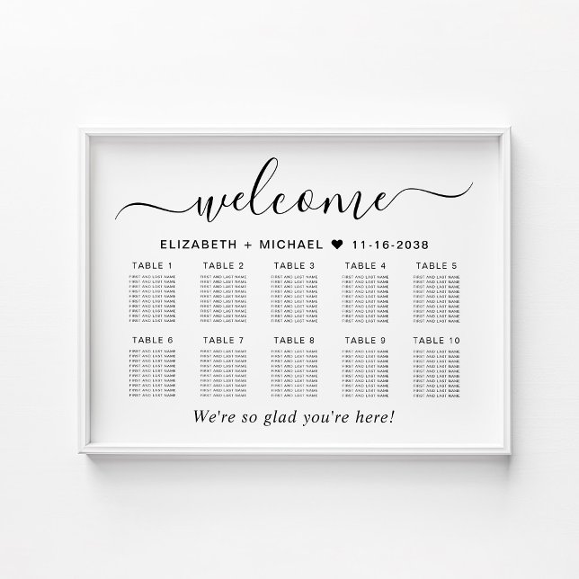 Poster Gráfico de Assentos de Casamento Chic 10 Mesas (Criador carregado)