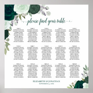 Poster Gráfico de Assentos de Casamento Chic com 15 Mesas