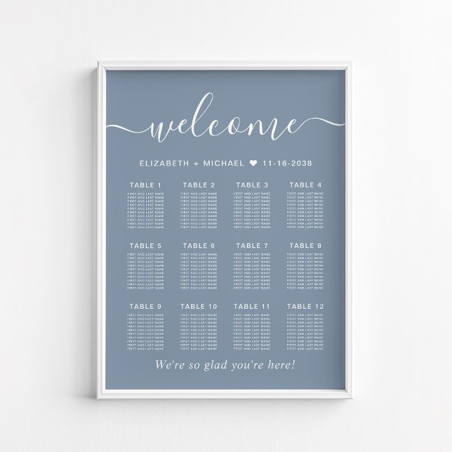 Poster Gráfico de Assentos de Casamento Chic Dusty Blue 1 (Criador carregado)