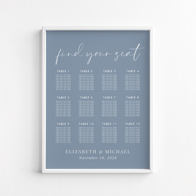 Poster Gráfico de Assentos de Casamento Chic Dusty Blue 1 (Criador carregado)
