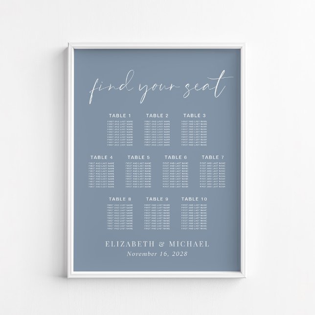 Poster Gráfico de Assentos de Casamento Chic Dusty Blue 1 (Criador carregado)