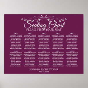 Poster Gráfico de Assentos de Casamento Chic Magenta Plum