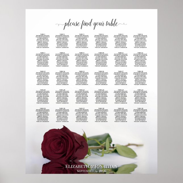 Poster Gráfico de Assentos de Casamento Chic Mesa 30 (Frente)