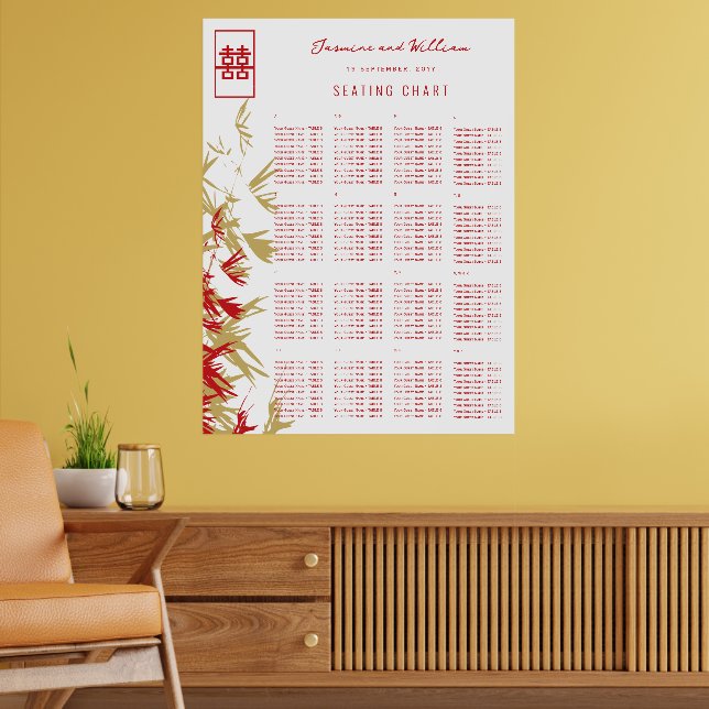 Poster Gráfico de Assentos de Casamento Chinês de Folhas  (Sala de Estar 2)
