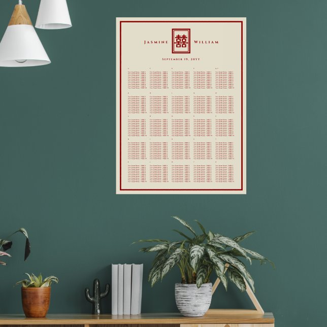 Póster Gráfico de Assentos de Casamento Chinês Dupla Feli (Sala de Estar 1)