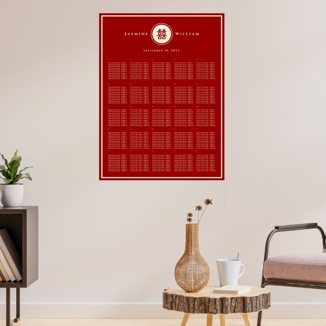 Poster Gráfico de Assentos de Casamento Chinês Felicidade (Sala de Estar 3)