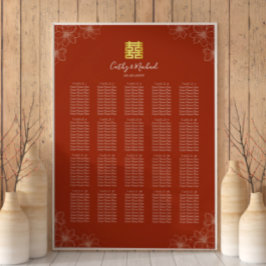 Poster Gráfico de assentos de casamento chinês floral ver