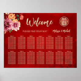 Poster Gráfico de Assentos de Casamento Chinês Vermelho P