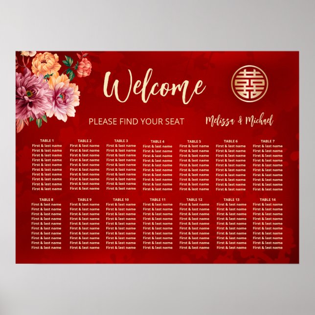 Poster Gráfico de Assentos de Casamento Chinês Vermelho P (Frente)
