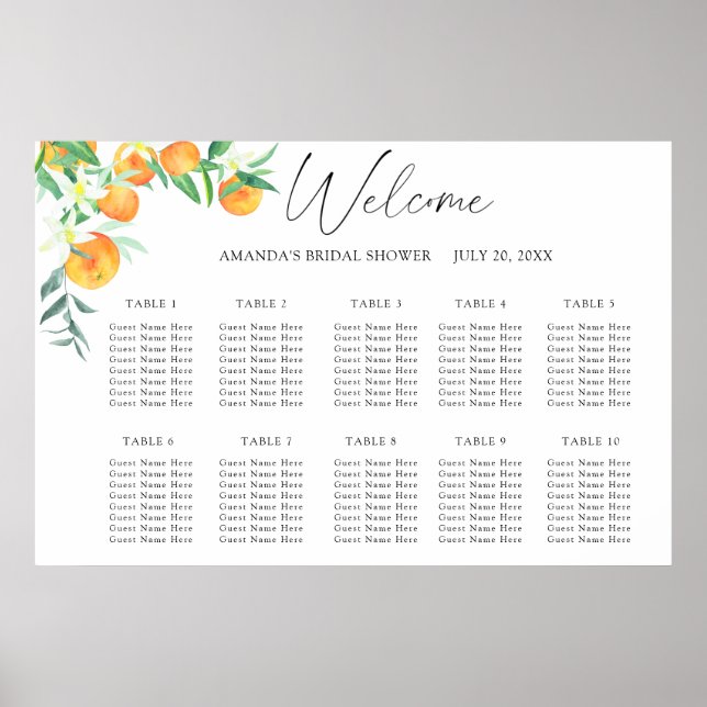 Poster Gráfico de assentos de casamento CITRUS aquarela (Frente)