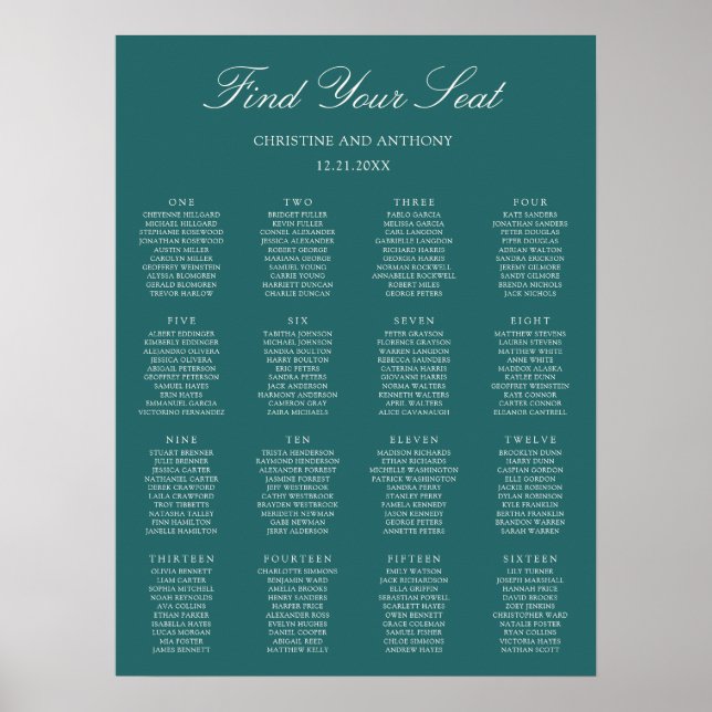 Poster Gráfico de Assentos de Casamento Clássico em Verde (Frente)