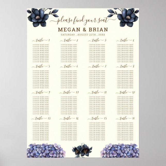 Poster Gráfico de Assentos de Casamento Clássico Floral P (Frente)