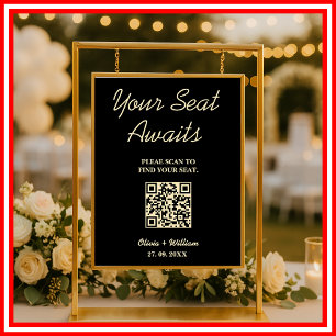 Poster Gráfico de Assentos de Casamento Código QR Sinal A