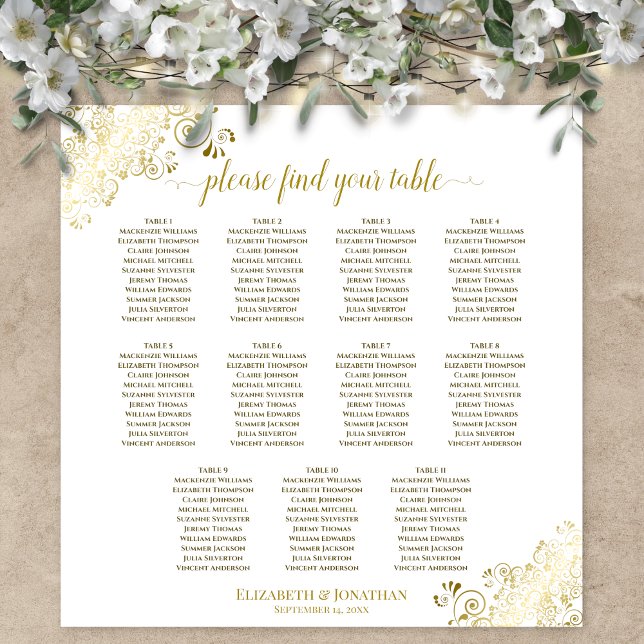 Poster Gráfico de Assentos de Casamento com 11 Mesas Dour (In Situ on Wall with Decorations)